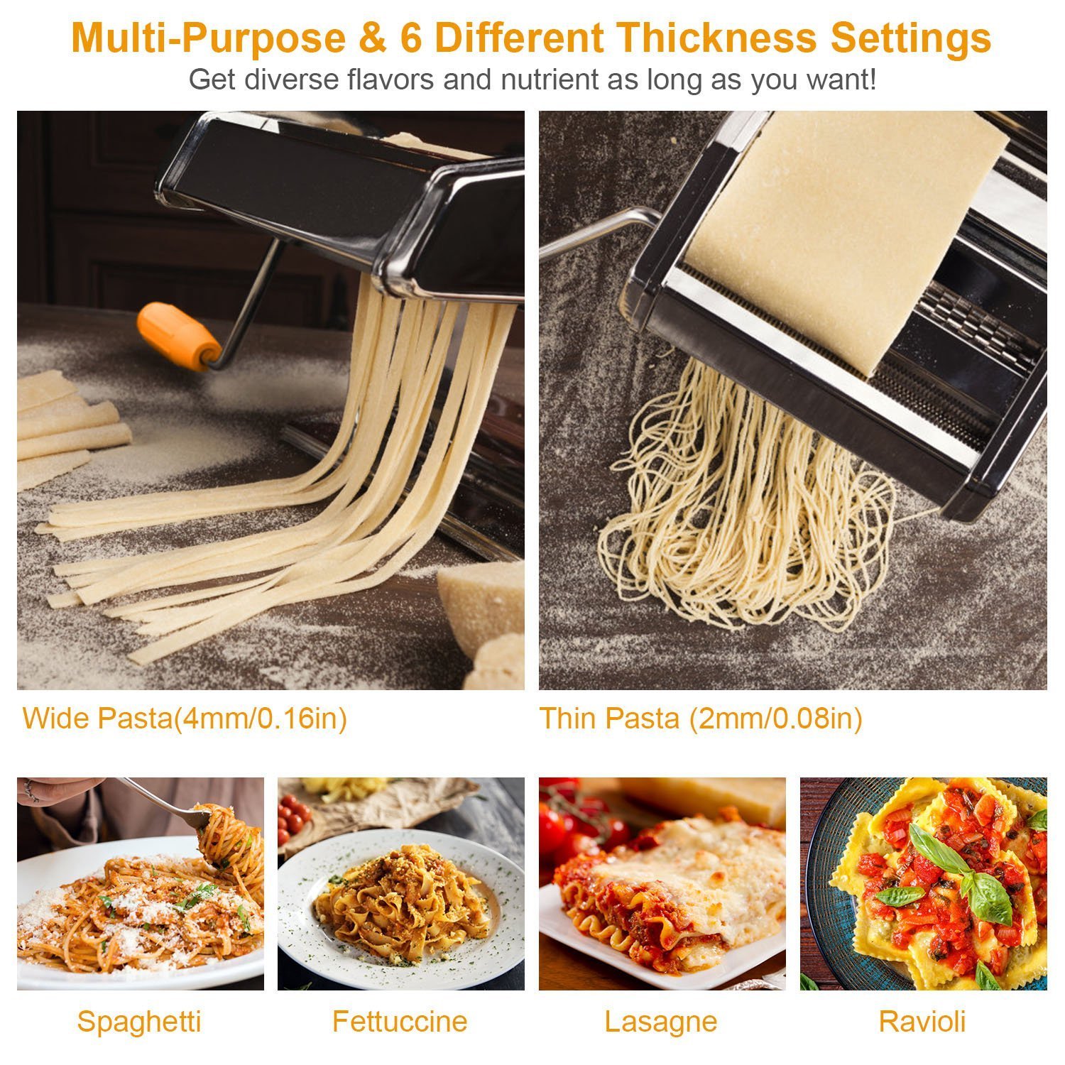 1Pc Pasta Maker Roller Machine Fettuccine Noodle Maker 9 Thickness Settings Stainless Steel - Image 5