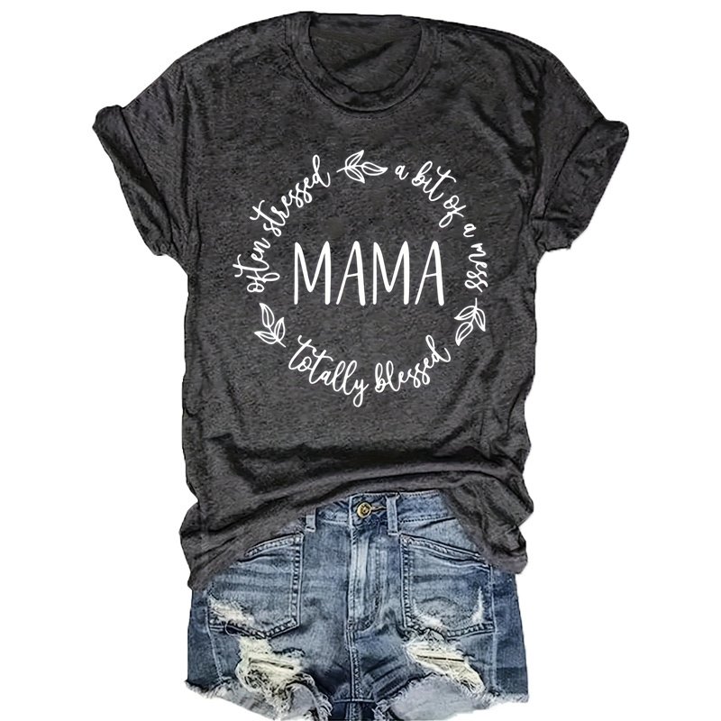 Women's 'MAMA' Print Cotton T-Shirt - Comfort Round Neck Short Sleeve Casual Summer Top