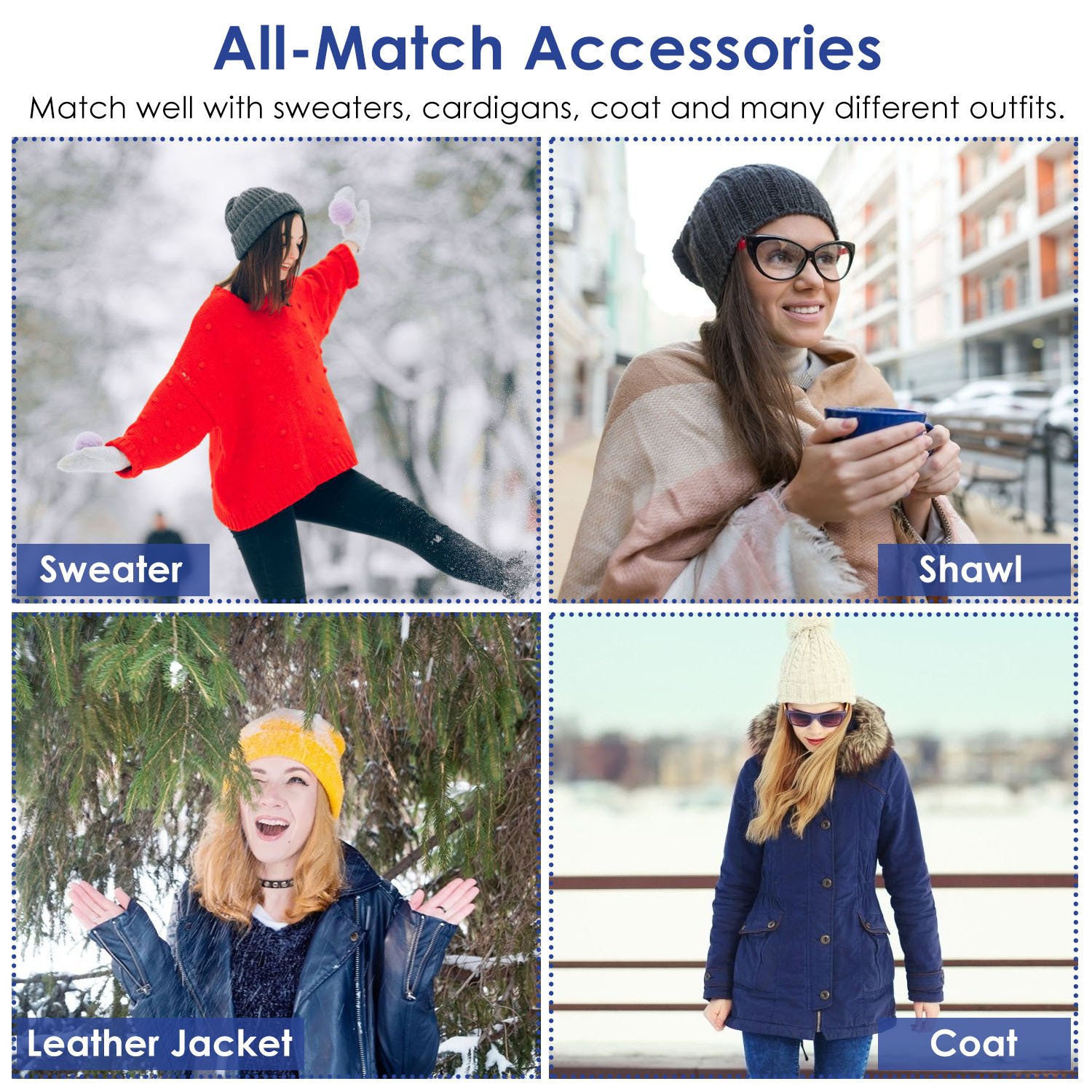 1Set Winter Beanie Hat Scarf Set Women Warm Knitting Skull Cap Neck Warmer For Walking Running Hiking Camping Outdoors Gift - Image 5