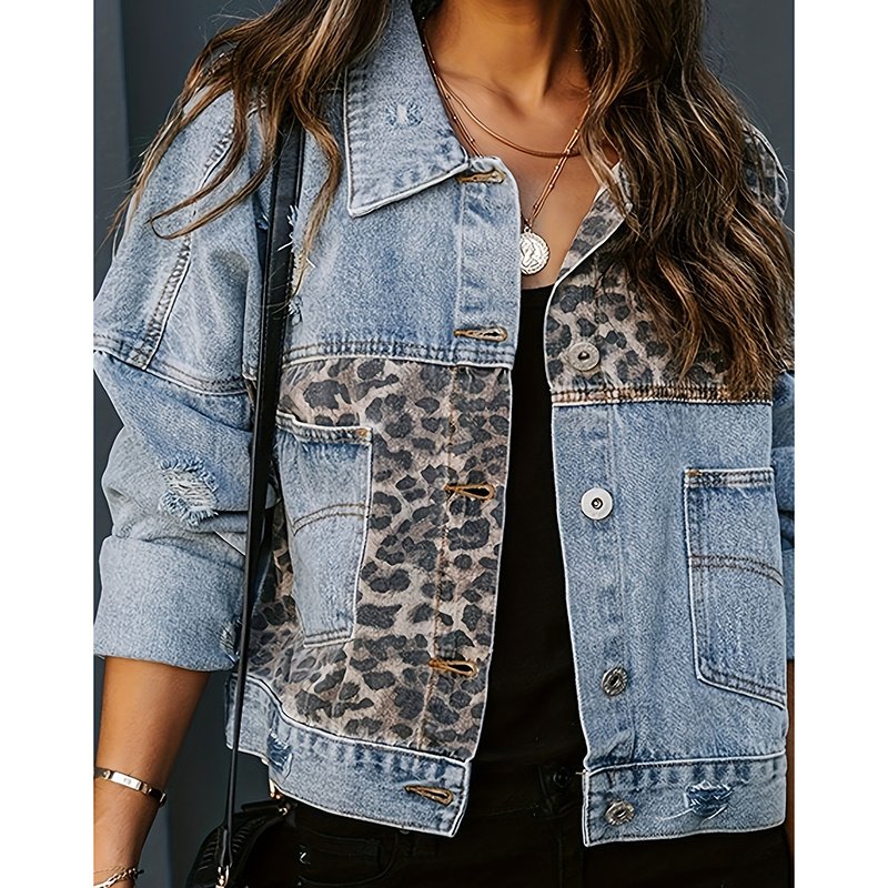 Women's Cropped Distressed Denim Jacket Ripped Button Down Jean Jacket Long Sleeve Casual Streetwear Coat - Image 6