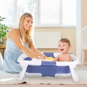 Baby Bath Tub With Thermometer Collapsible Travel-Friendly 0-24Months Baby Bathtub