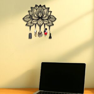 Modern Lotus Key Holder Wall Mount,Stylish Entryway Organizer With Coat&Hat Hook