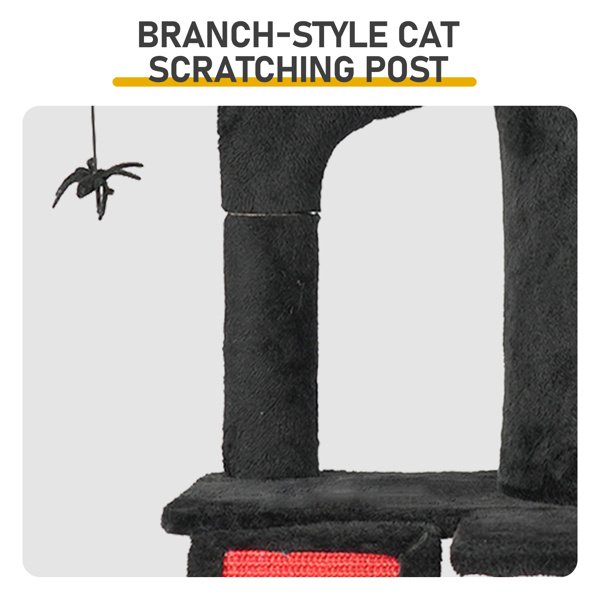 Gothic Cat Tree, Halloween Cat Tower Cat Tree With Spacious Cat Condo, Brach Shaped Scratching Post, Scratching Ladder, Spider Toy For Indoor Cats, Red & Black - Image 8