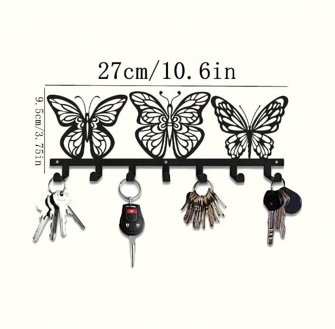 Modern Butterfly Metal Key Holder,Hand-made Iron Art With 7 Hooks, Wall Storage - Image 2