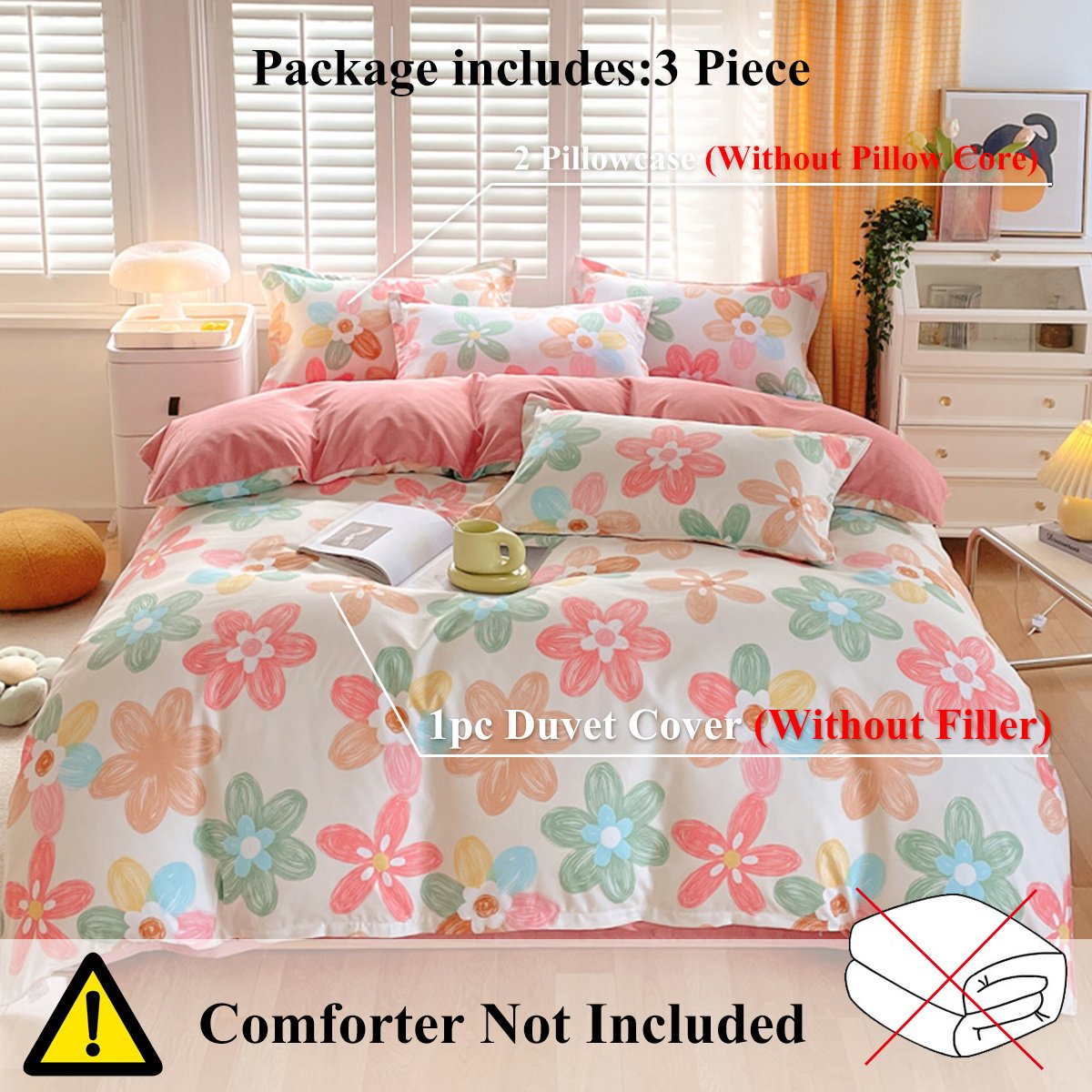 3 Piece Spring Floral Duvet Cover Set For Women Adults Home Bedroom Flowers Bedding Set With 2 Pillowcases Twin Full Queen King Size - Image 4
