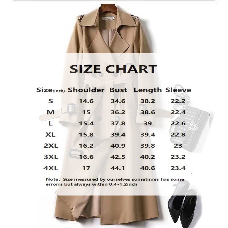 Women's Classic Trench Coat, Solid Color Long Sleeve Belted Mid-Length Jacket With Button Detail For Spring And Fall - Image 4