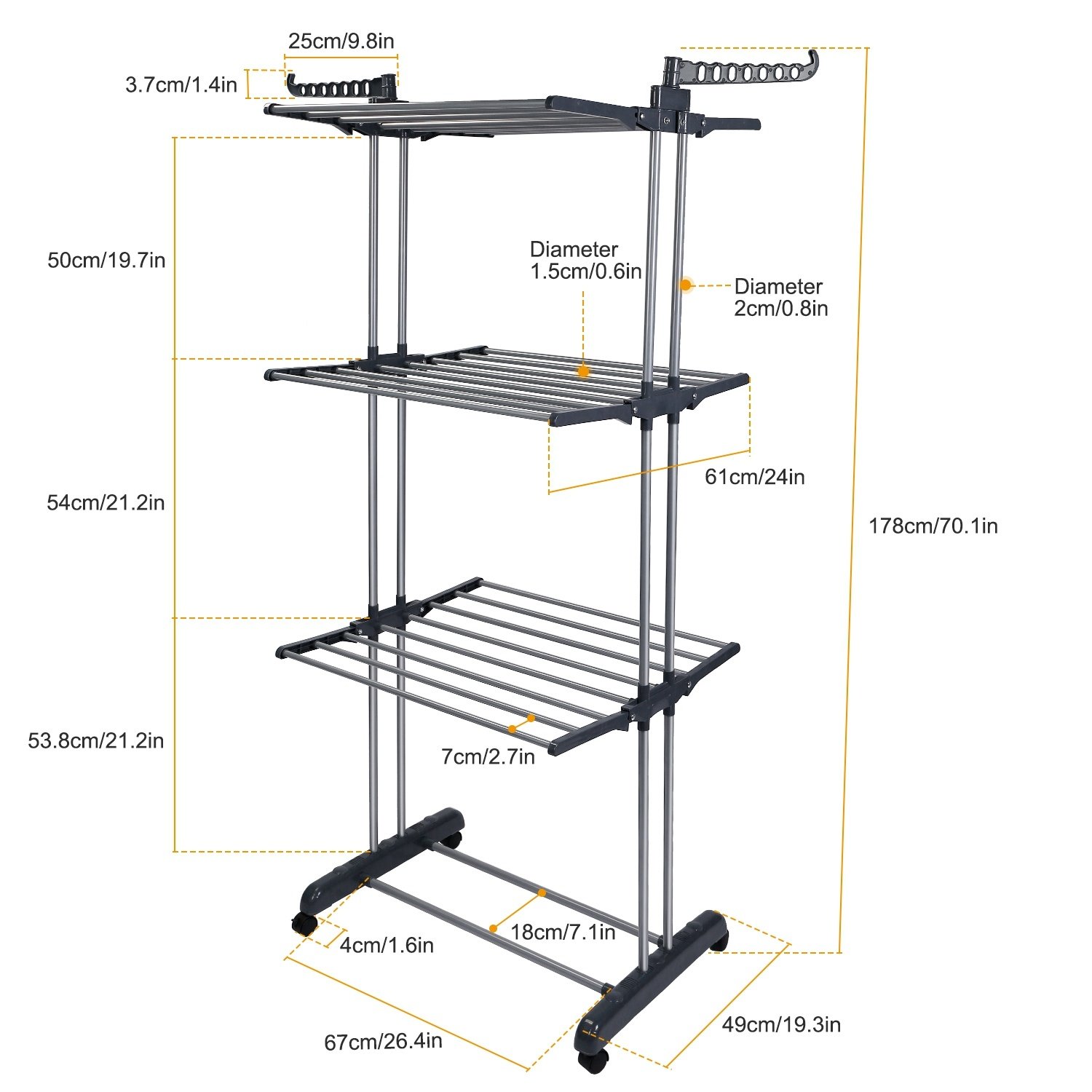 1Pc Clothes Drying Rack Rolling Collapsible Laundry Dryer Hanger Stand Rail Shelve Wardrobe Clothing Drying Racks With Dual Side Wings - Image 3
