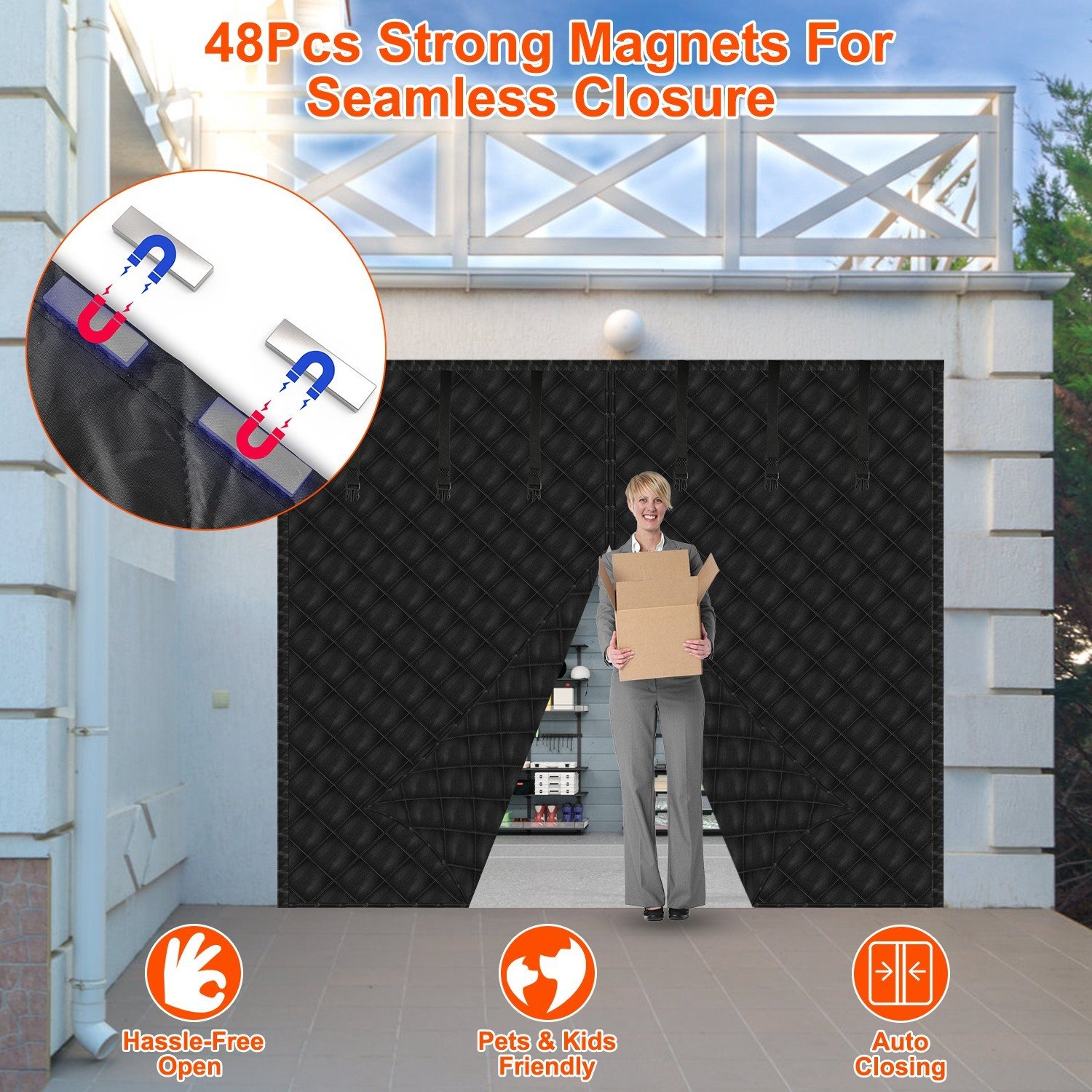 1Pc 16x7FT Magnetic Thermal Insulated Garage Door Curtain For Winter Two Car Garage Screen With Magnetic Closure 8 Roll Up Buckle Straps For Two Cars Weatherproof Windproof Soundproof - Image 5