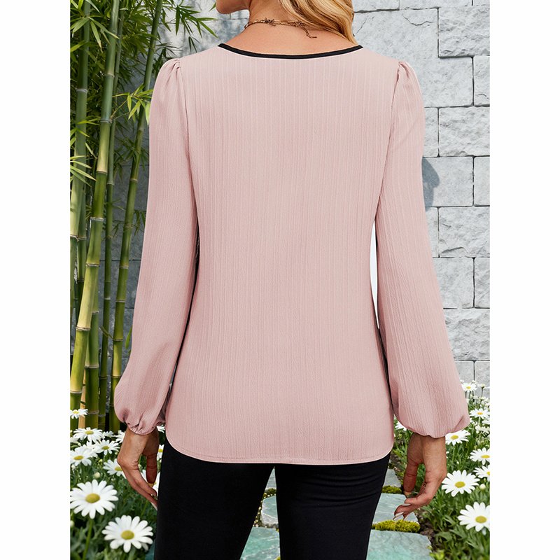 Women's Color Block Blouse, V-Neck Long Sleeve Work Shirt, Dressy Casual Business Tops For Fall - Image 5