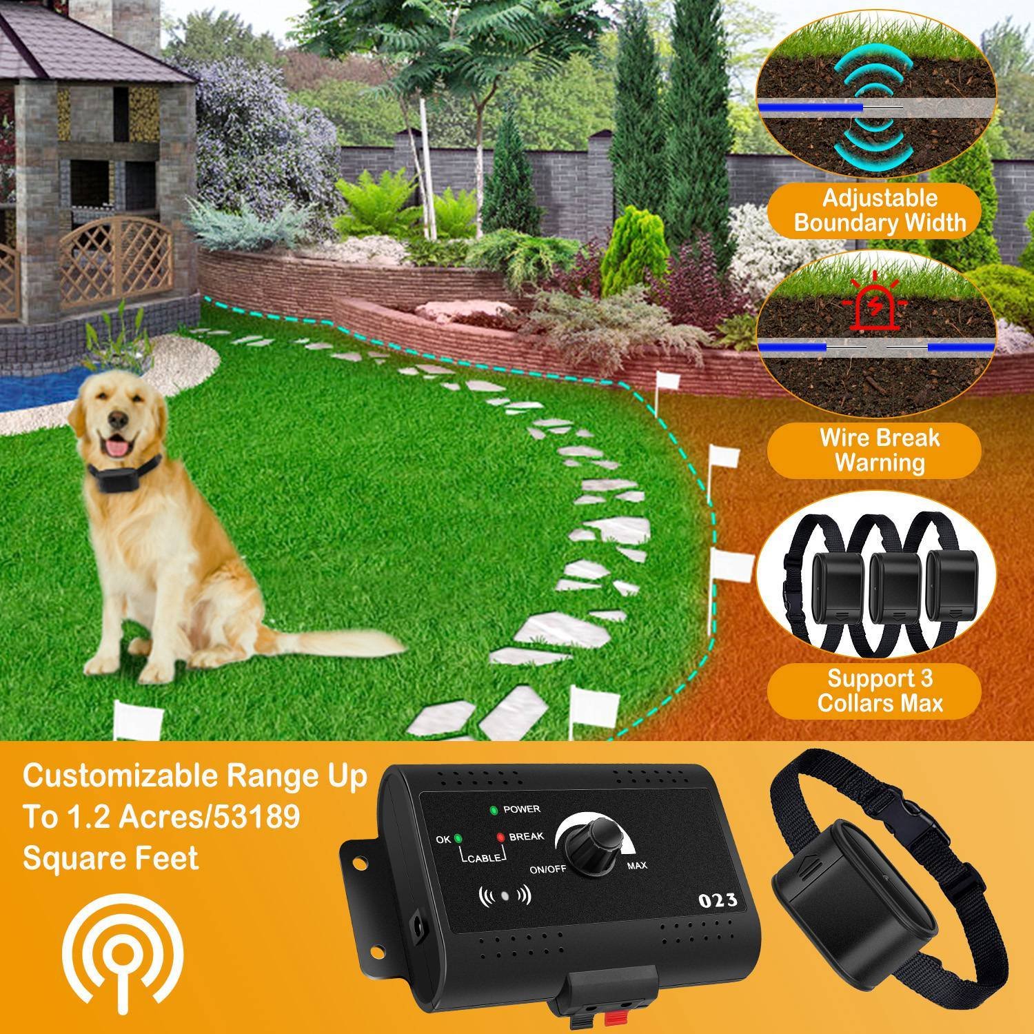 1Set Electric Dog Fence System Pet Tone Shock Boundary Containment Water Resistant Collar Receiver For Small Medium Large Dog - Image 4
