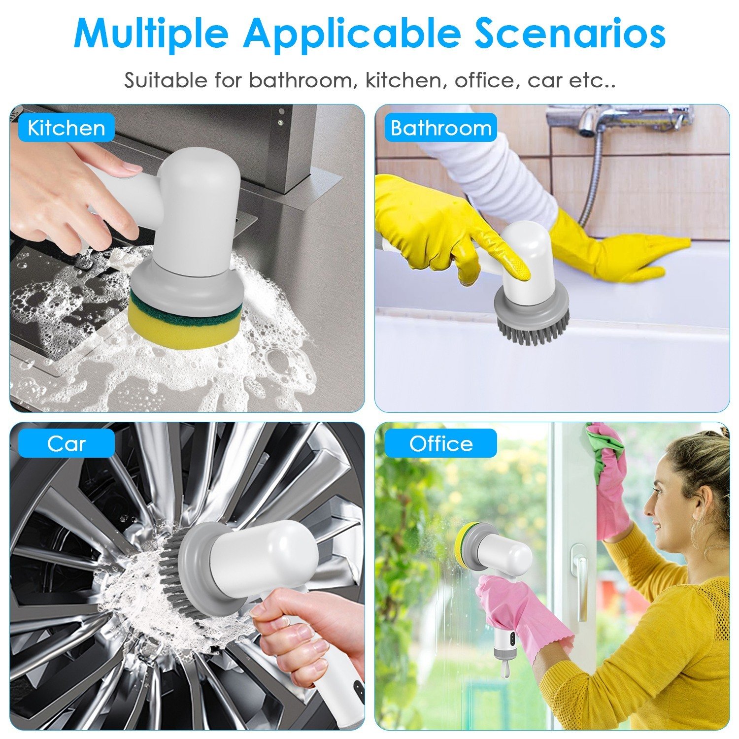 1Set Electric Handheld Spin Scrubber Cordless Cleaning Brush With 2 Rotating Speeds 3 Cleaning Brushes Rechargeable Shower Scrubber For Kitchen Dish Bathtub Sink Tile - Image 7