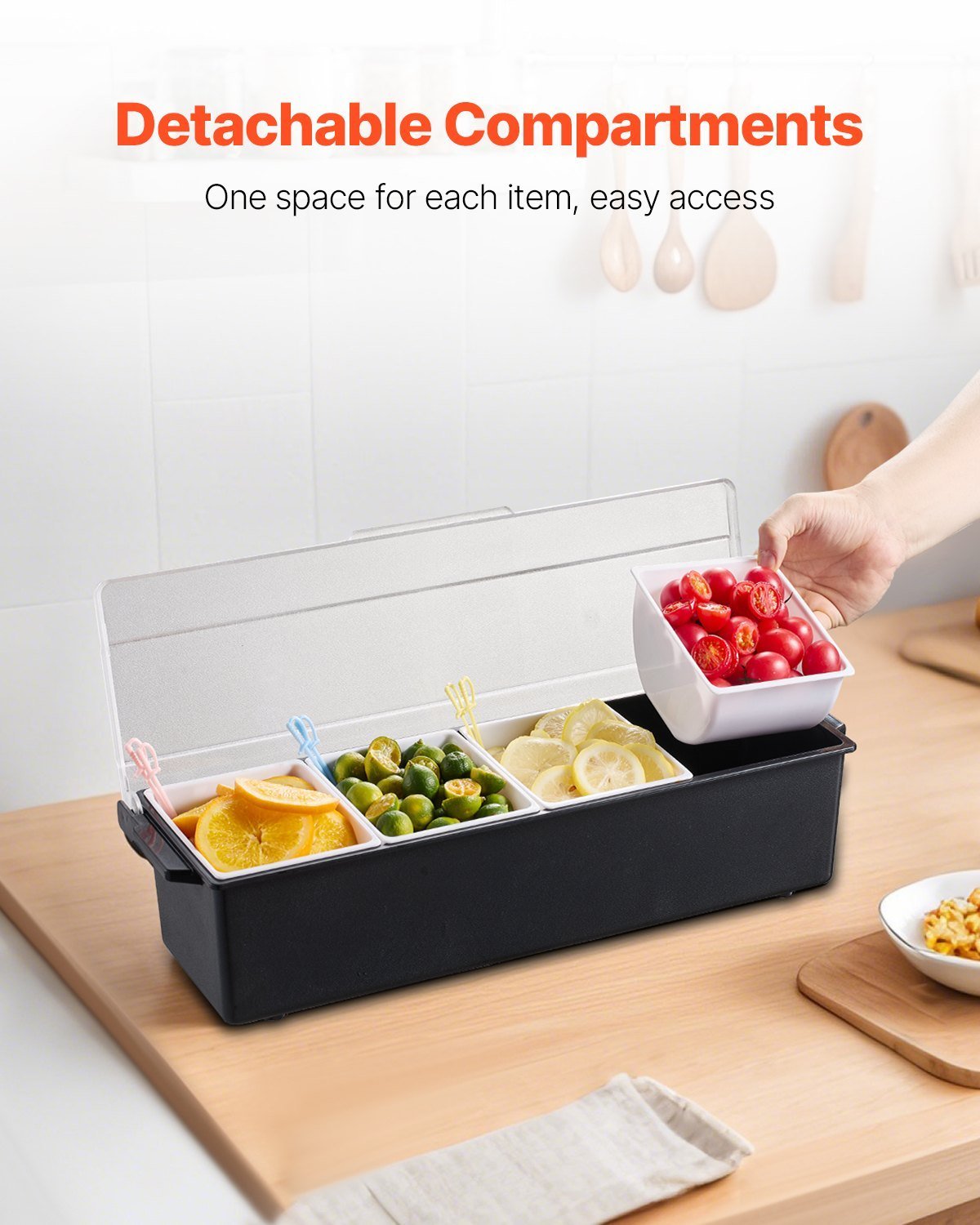 Chilled Condiment Server 4 Compartment Cold Serving Tray With Lid For Fruit - Image 4