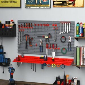 DURHAND Tool Organizer Wall Mounted With 54 Piece Pegboard And Shelf 50 Hooks, DIY Garage Storage With Strong Loading Capacity