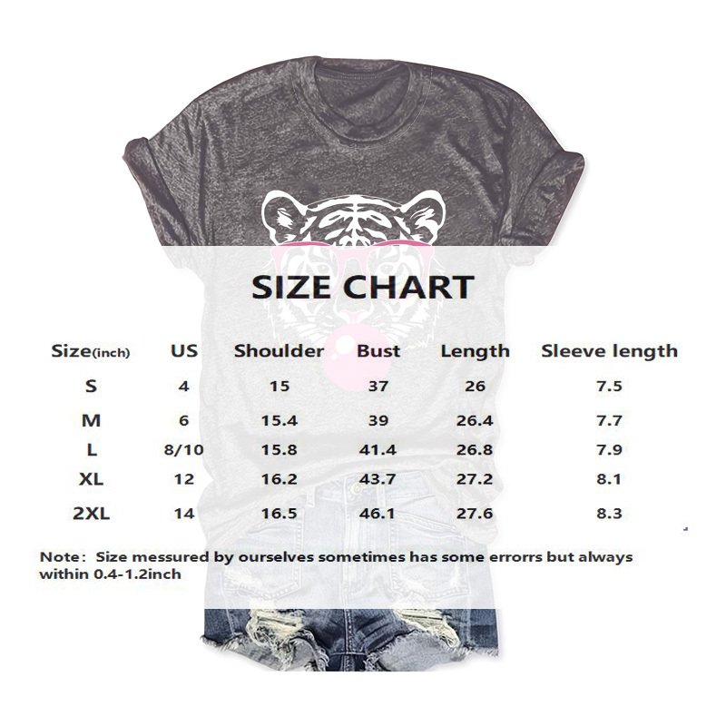 Women's Tiger With Glasses Blow Bubbles Print Round Neck T-Shirt - Summer Casual Tee - Image 4