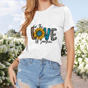 Women's Round Neck Short Sleeve T-Shirt With 'LOVE' & Sunflower Print