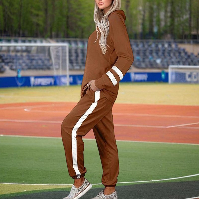 Women's Casual Striped Tracksuit Set, Long Sleeve Crewneck Sweatshirt And Drawstring Jogger Pants, 2-Piece Outfit For Spring And Fall - Image 3