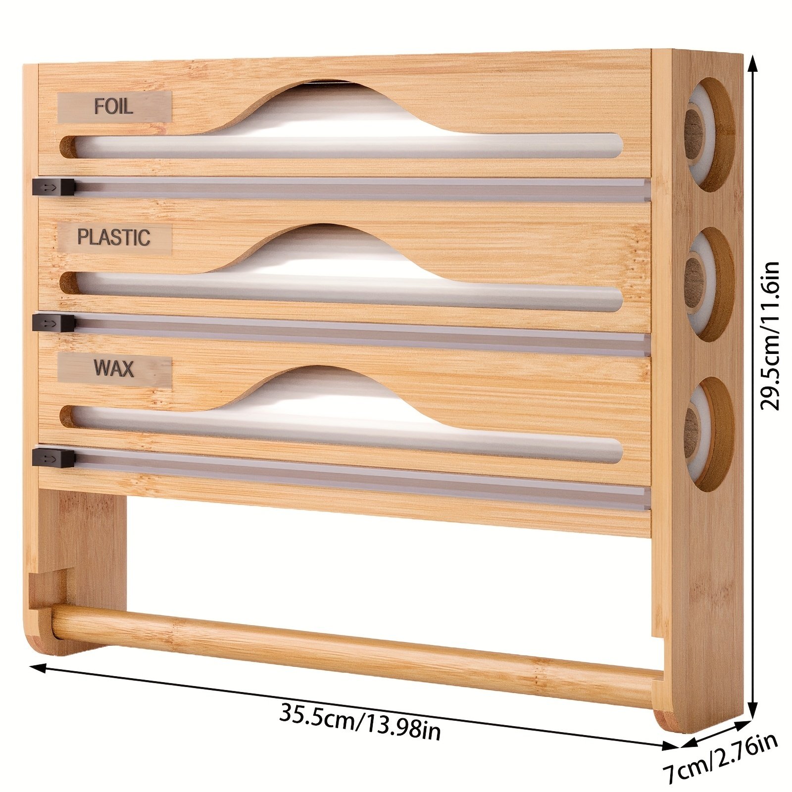 A Bamboo Cling Film Cutter With A Tissue Holder, A Wall-Mounted Foil Cutter For The Kitchen, A Three-Compartment Cutter, And A Paper Storage Rack. - Image 2