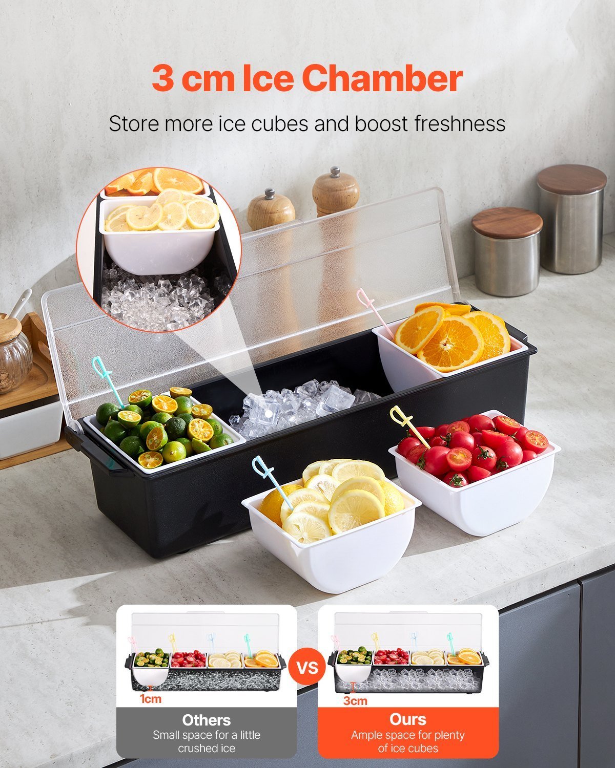 Chilled Condiment Server 4 Compartment Cold Serving Tray With Lid For Fruit - Image 2