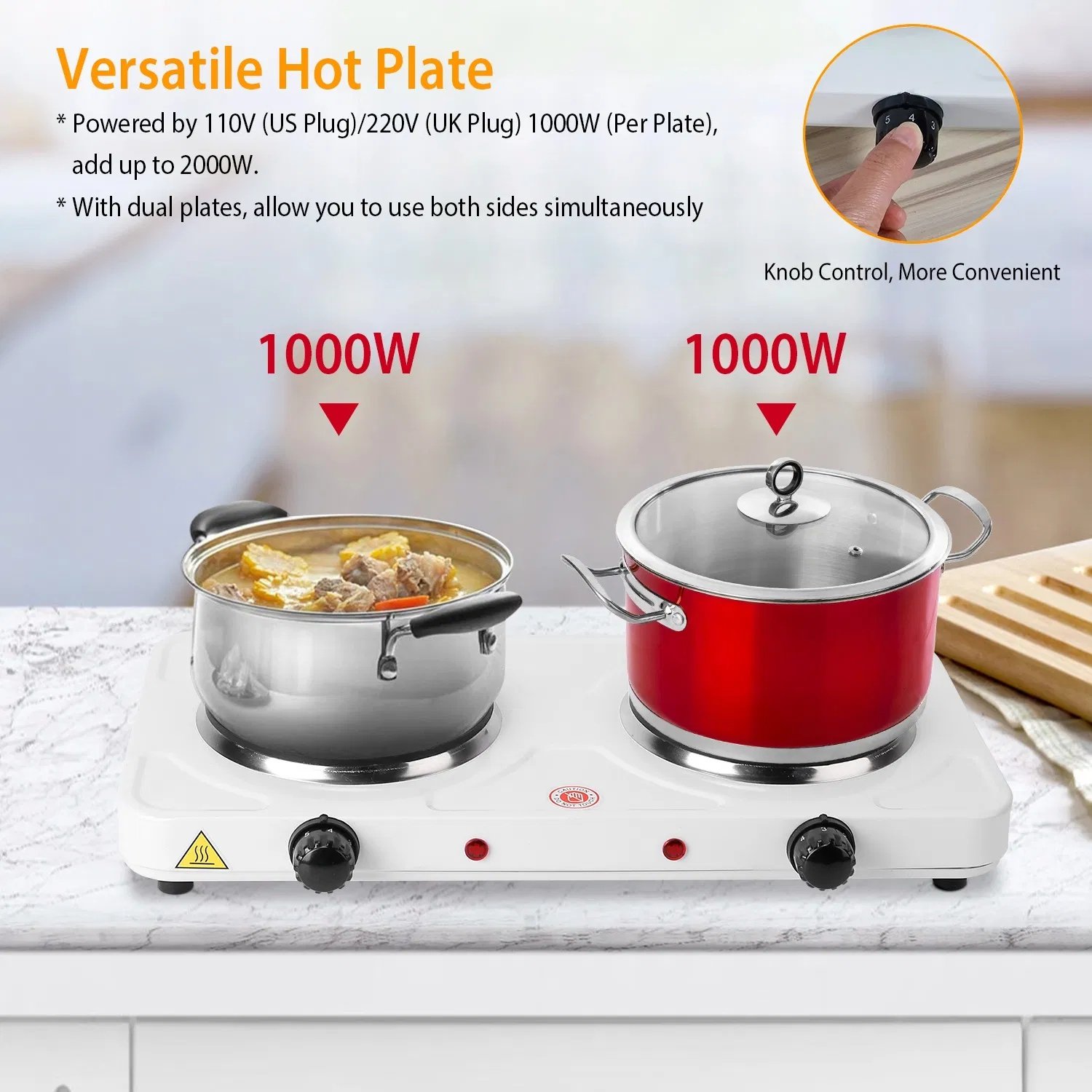2000W Double Electric Burner Portable Dual Counter Stove Countertop Hot Plate Kitchen Cooker Stove With 5 Gear Temperature Control - Image 9