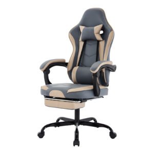 Gaming Chair, Ergonomic Computer Chair With Footrest And Massage Lumbar Support, Height Adjustable Swivel Video Game Chair For Adults, 300lb Max, Blue Beige