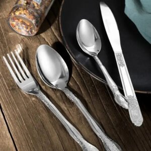 Deluxe Premium Cutlery Flatware Set For The Home - Stainless Steel Cutlery Service With 1 Dinner Fork, 1 Dinner Knife, 1 Dinner Spoon And 1 Tea Spoon - Durable, Elegant And Rust-resista