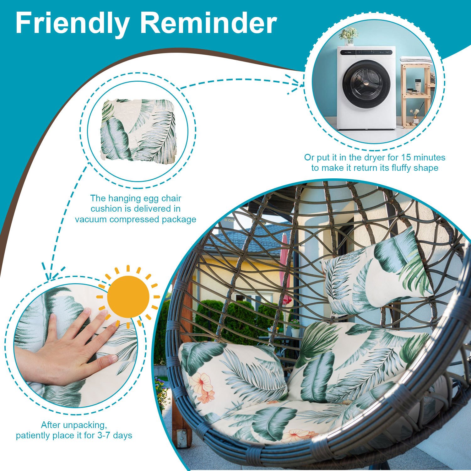 1Pc Egg Chair Cushion Hanging Basket Seat Cushion Thicken Soft Egg Swing Chair Pad Hanging Egg Chair Cushion With Headrest - Image 8