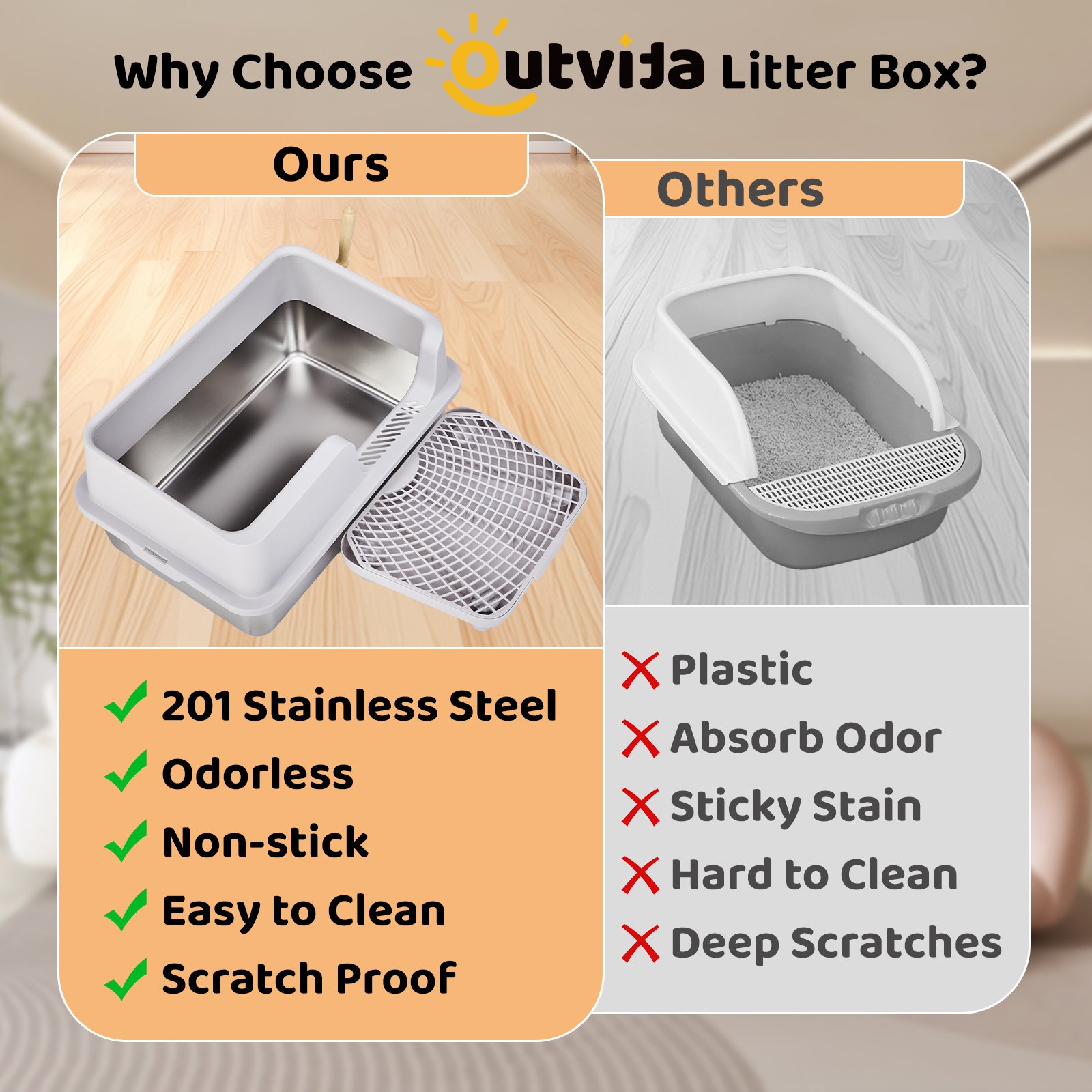 Stainless Steel Cat Litter Box With Lid, Extra Large Litter Pan With High Sides For Big Cats, Kitty Litter Box With Pedal Filter And Scoop, No Odor, Non-Sticky, Anti-Leakage, Easy Cleaning, Gray - Image 7