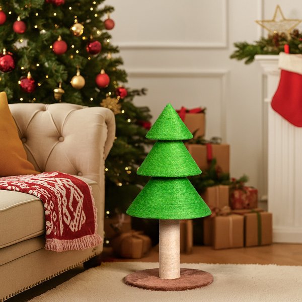 31.5in Christmas Tree Cat Scratcher, Cat Scratching Post For Indoor Cats, Large Sisal Cat Scratching Tree Cat Scratch Tower, Grass Green - Image 3