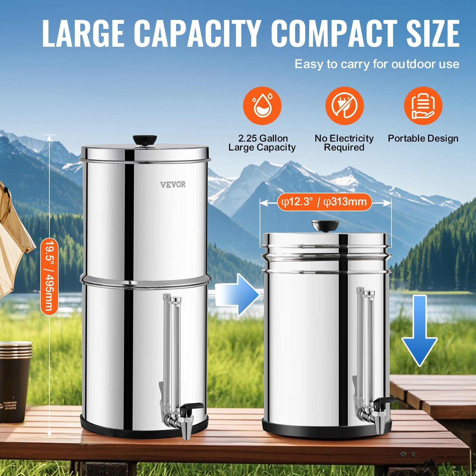 2.25G Gravity-fed Water Filter Countertop System Stainless Steel 2 Filters - Image 5