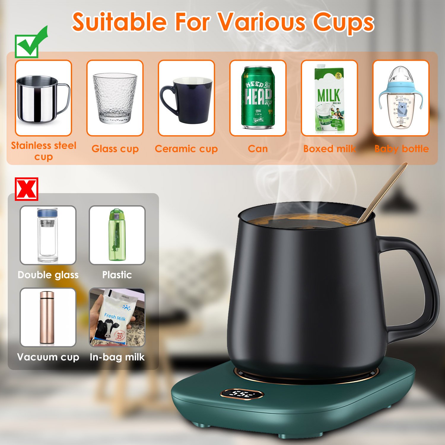 3 Color Options -- 1Pc Electric Coffee Mug Warmer For Desk Auto Shut Off USB Tea Milk Beverage Cup Heater Heating Plate For Office Home 3 Temperature Setting - Image 9
