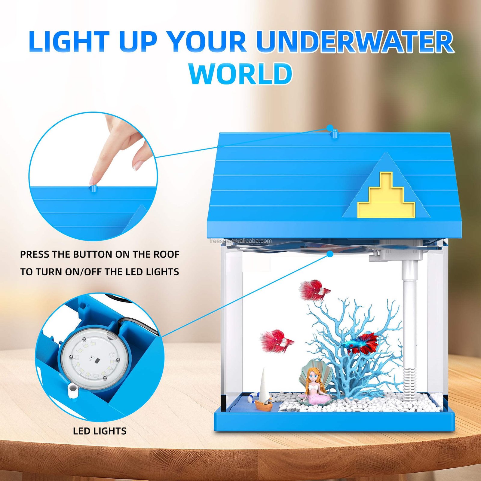 FREESEA 2-gallon Acrylic Fresh-keeping Fish Tank, Equipped With Filtration And Lighting, Suitable For Shrimp, Jellyfish, And Goldfish, Ideal For Children's Bedrooms. - Image 6
