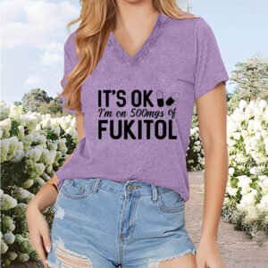 Women's V-Neck Short Sleeve T-Shirt - Trendy English Slogan Print - Summer Casual Top