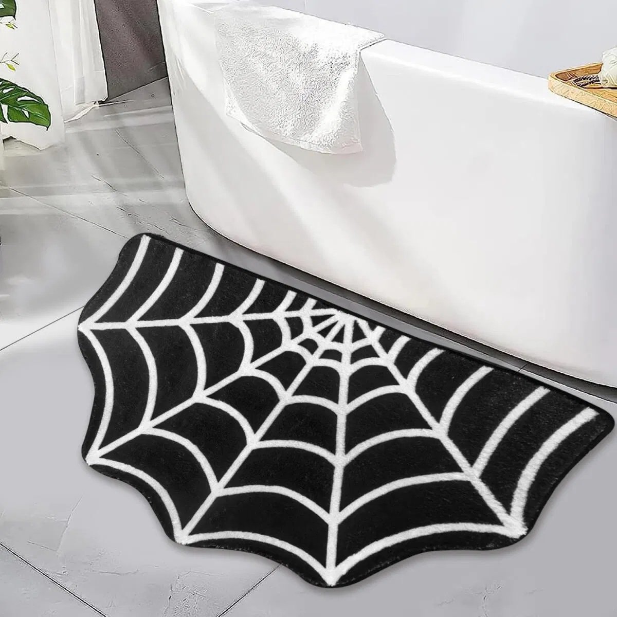 Spider Web Bath Mat 19.7 X 31.5 In Large Spider Web Rugs For Bedroom Gothic Home Decor Witchy Horror Goth Room Rugs Machine Washable Non-Slip Area Rugs For Front Door Kitchen - Image 2