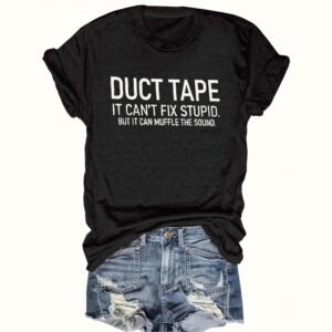 Women's Black Round Neck Slogan Print T-Shirt - Casual Short Sleeve Tee