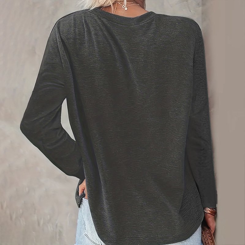 Basic Solid Color Women's Two-Piece Outfit Round Neck Long Sleeve Casual Tops For Spring & Fall - Image 4