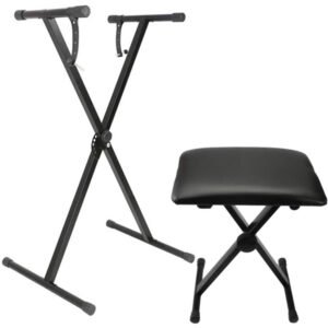 X-type Keyboard Stand And Adjustable Folding Piano Bench Stool Seat -Black
