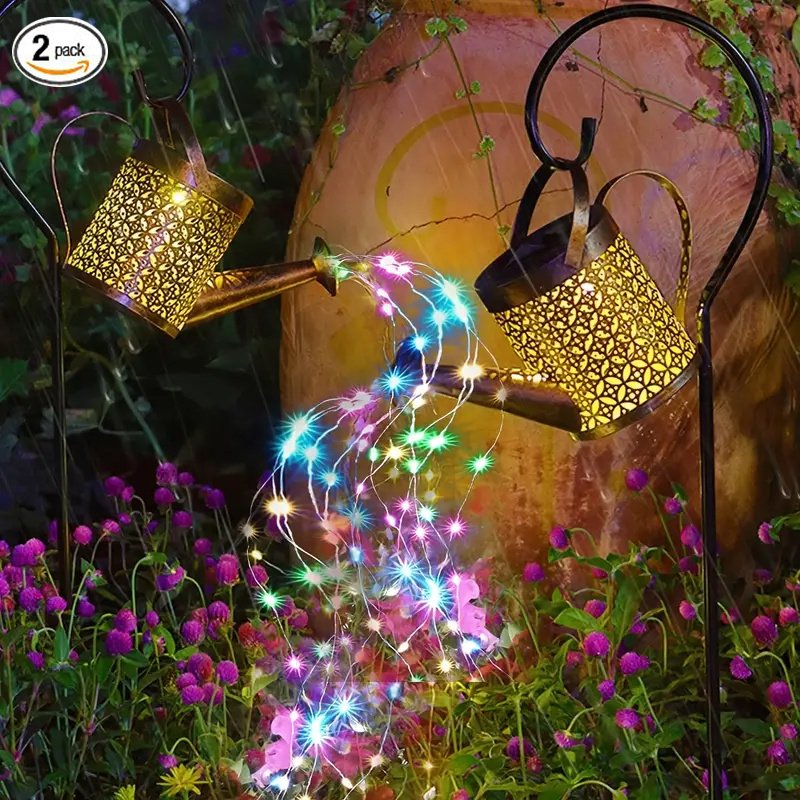 1 2pcs Watering Can Lights, Copper Solar Garden Lights For Outdoor Pathway Yard Deck Lawn Patio - Image 2