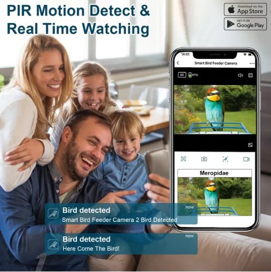 Smart Bird Feeder With Solar Powered Camera 1080P HD AI Identify PIR Motion Auto Capture Video Cloud Card Storage WiFi Connection App Control IP65 Waterproof - Image 5