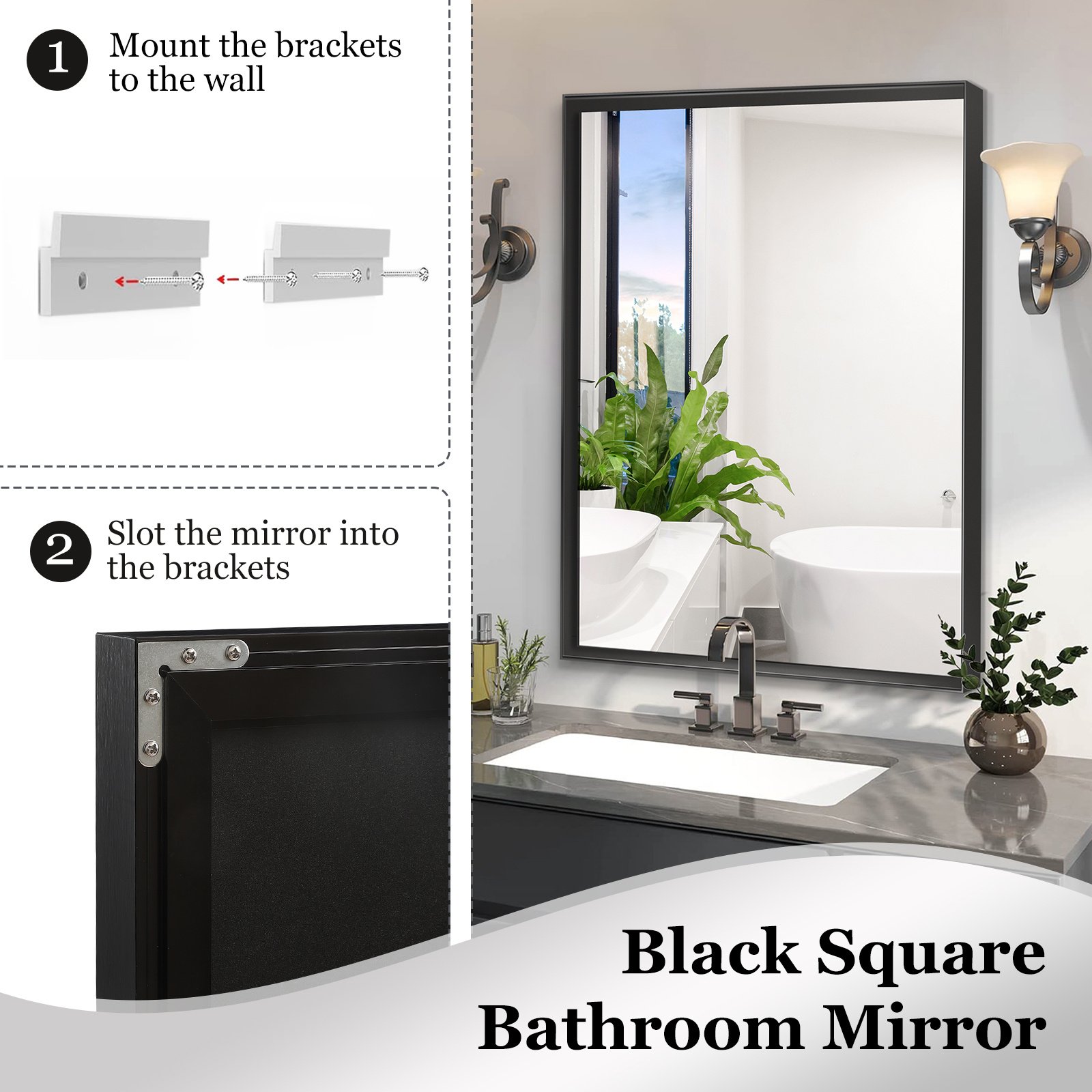 40x30 Inch Glossy Black Bathroom Mirror Wall Rectangular Vanity Mirror - Image 10