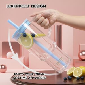 Tritan BPA-Free Double-Wall Tumbler Double--Mouth Leak-Proof, Portable With Straw Handle, Fits Car Cup Holders - Hot-Cold Drinks Office-Christmas Gift